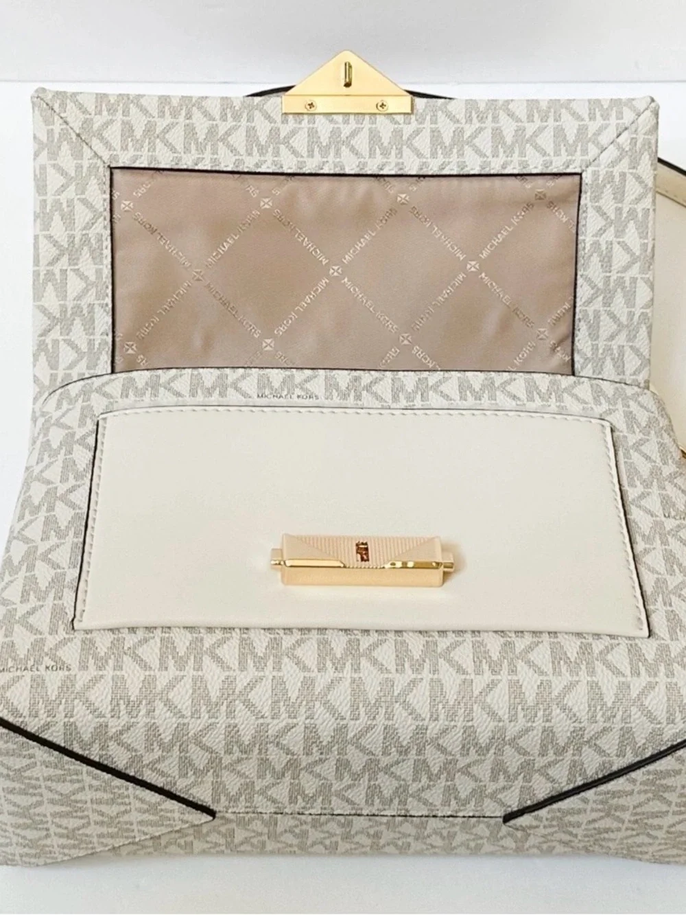 NWT Michael Kors Cream MK Logo Chain Medium Crossbody Bag - Picture 14 of 17